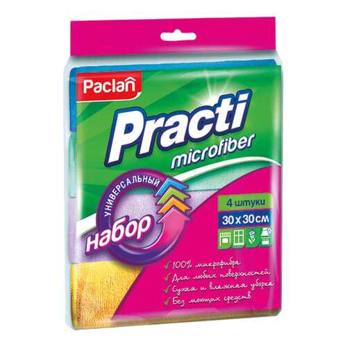 Салфетка для уборки Paclan Practi Microfiber Универсальная 30x30 см 4 шт в Зара Хоум