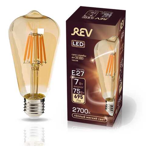 Лампа светодиодная REV VINTAGE Filament ST64 E27 7W, 2700K, DECO Premium, теплый свет в Зара Хоум